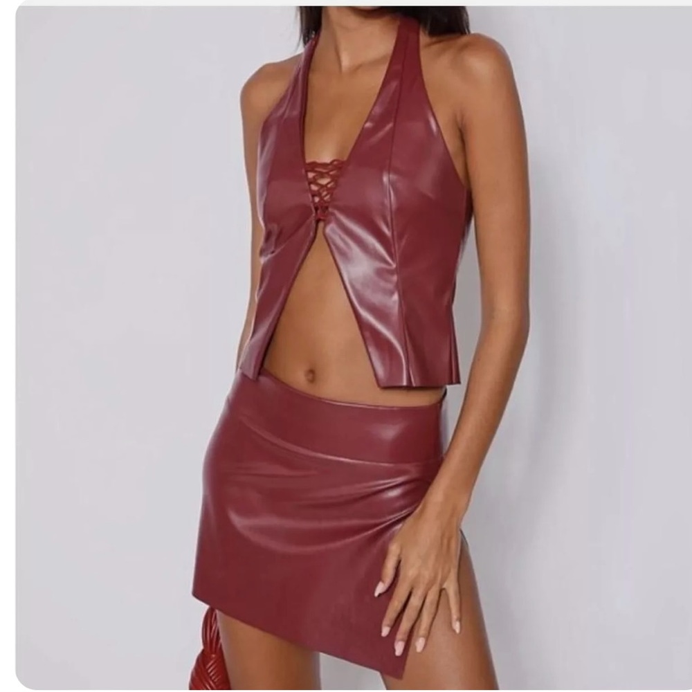 Tiger mist kezia red leather mini skirt